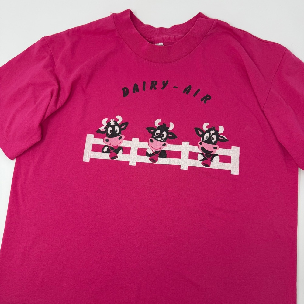 Vintage Hanes Fifty-Fifty Dairy-Air Cow Graphic T-Shirt Medium Single Stitch